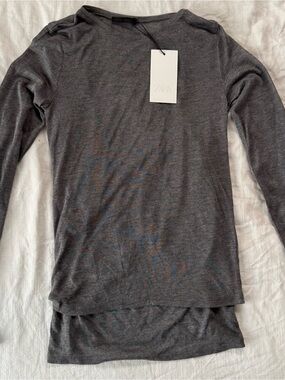 🩶 ZARA womens sheer double layer long sleeve knit top - NWT - charcoal color 🩶